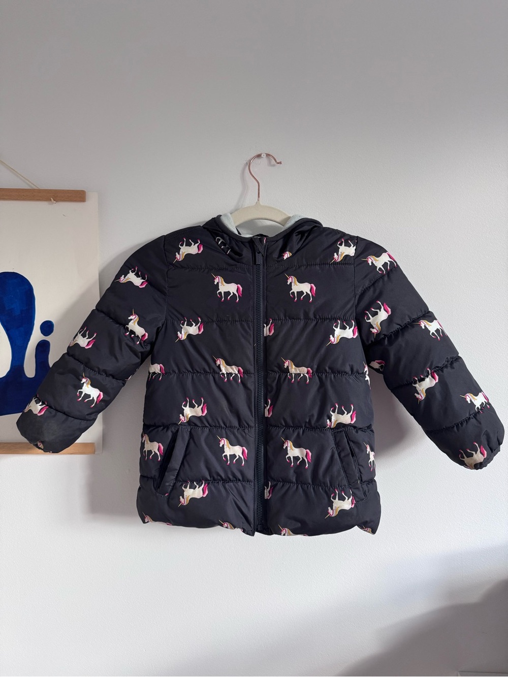 Old Navy Black Puffer Jacket with Unicorn Print